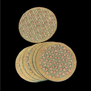 Kumudini 100% Cotton Bohemian Embroidered Textile 7pc Beverage Round Coaster Set
